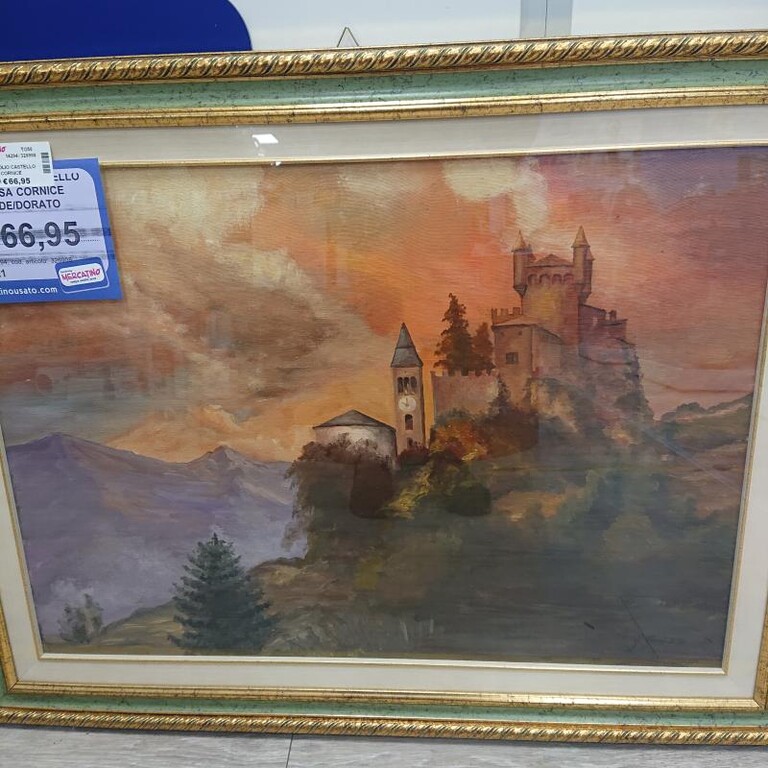 4820157 Quadro olio castello e chiesa